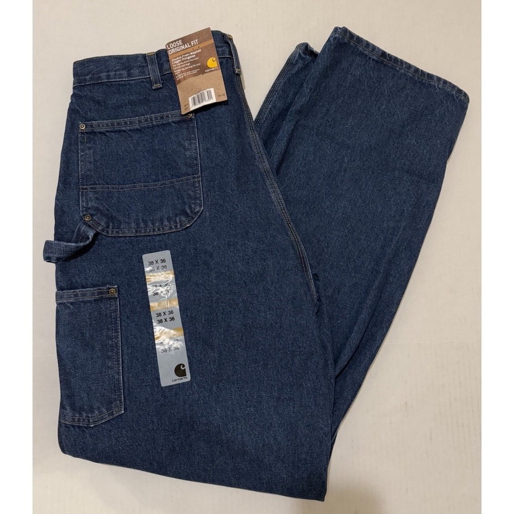 Carhartt Jeans Mens 38x36 B73 DST‎ Blue Loose Fit Double Knee Logger Carpenter